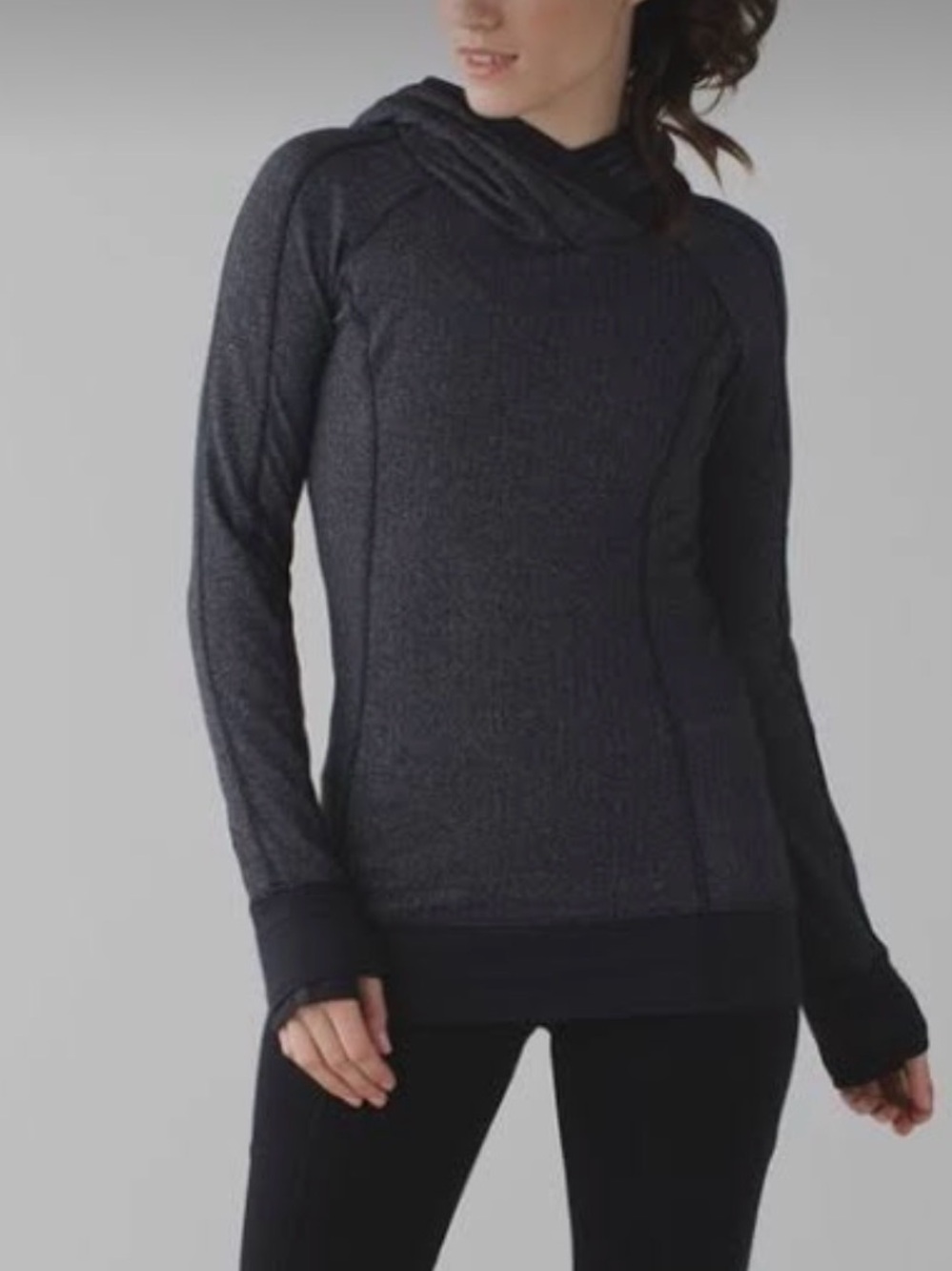 Lululemon Think Fast Cowl Neck Hoodie - Heathered Herringbone Black Size 6